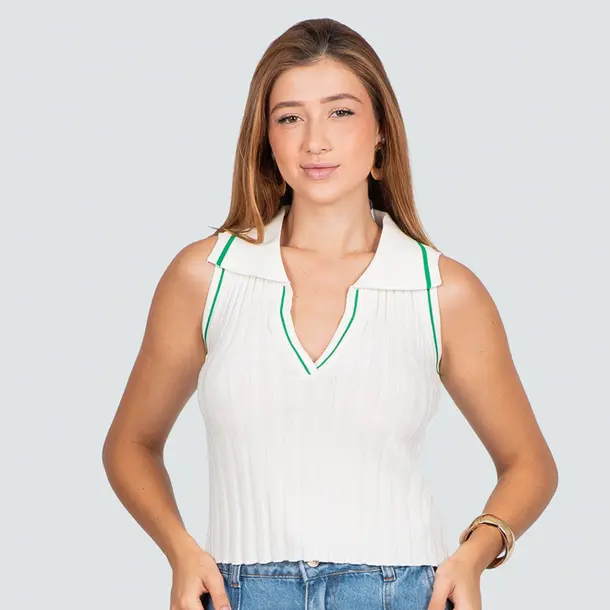 Regata Feminina Gola Polo Tricô Modal .HF390 Branco