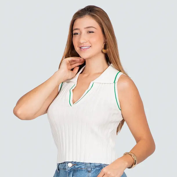 Regata Feminina Gola Polo Tricô Modal .HF390 Branco
