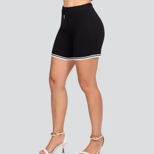 Shorts Feminino Tricô Modal com Cordão .HF387-20 Preto