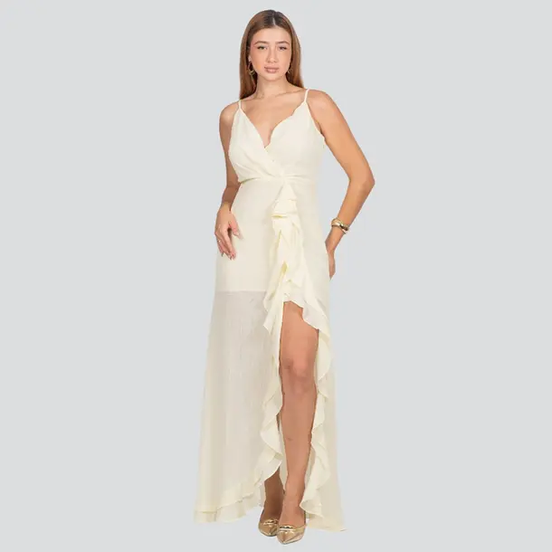 Vestido Feminino Midi Alça Fina com Babado .JK1623