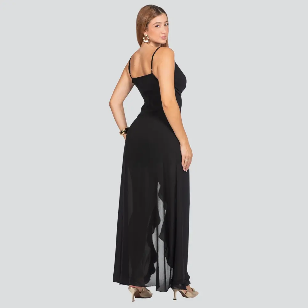 Vestido Feminino Midi Alça Fina com Babado .JK1623