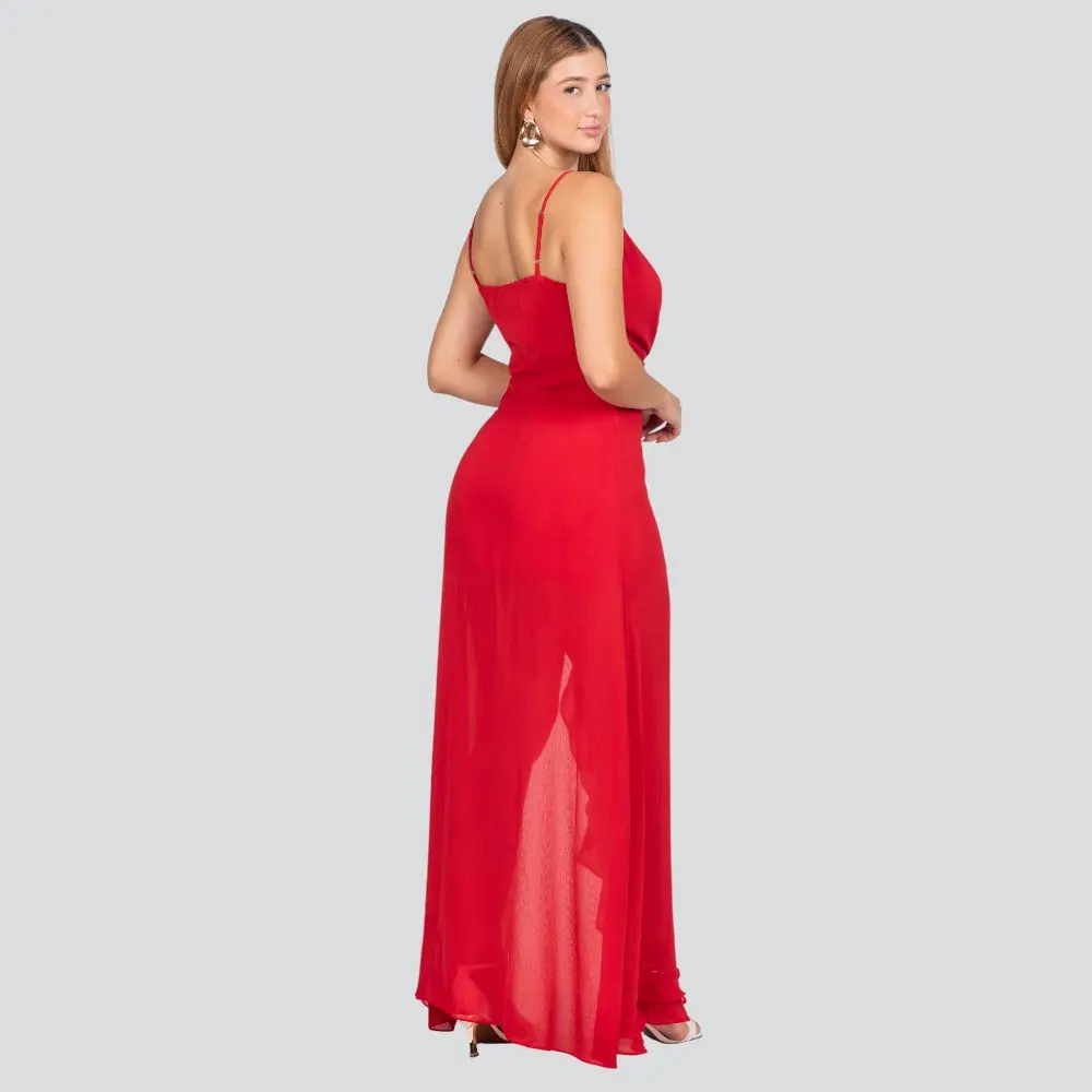 Vestido Feminino Midi Alça Fina com Babado .JK1623