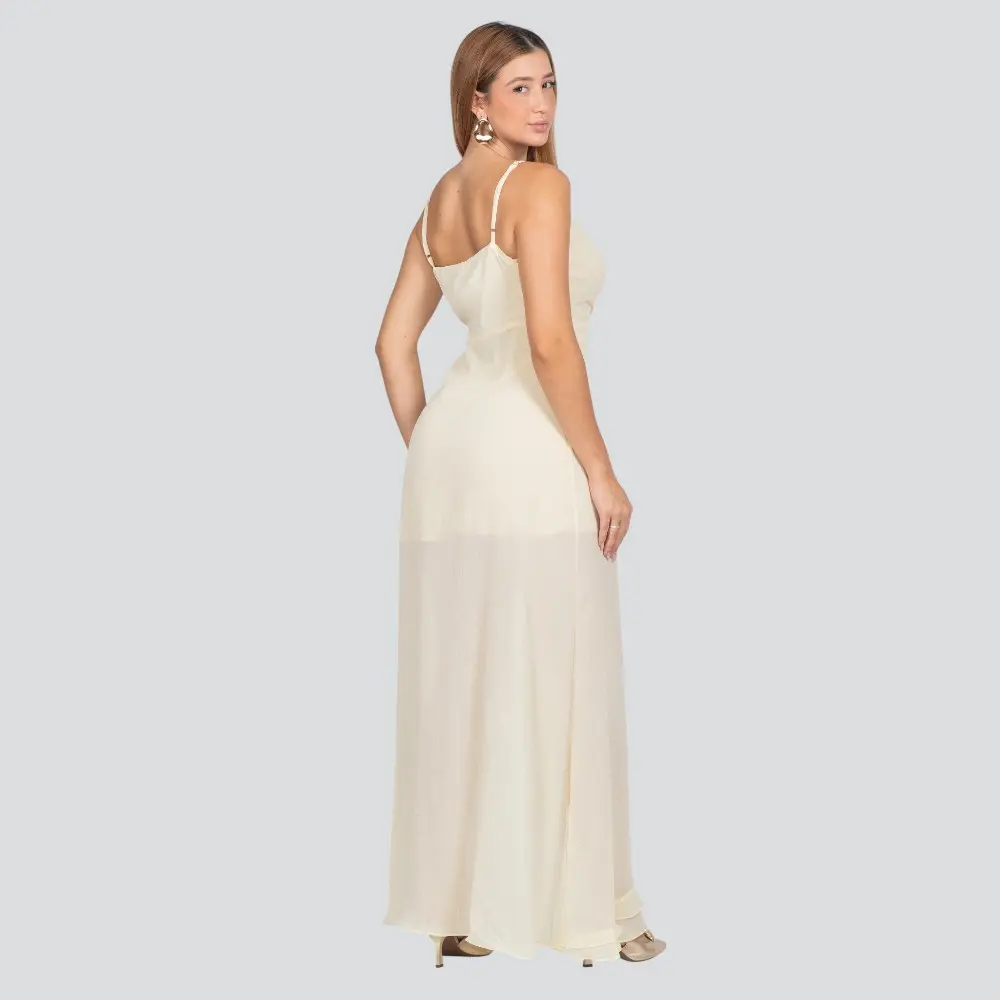 Vestido Feminino Midi Alça Fina com Babado .JK1623