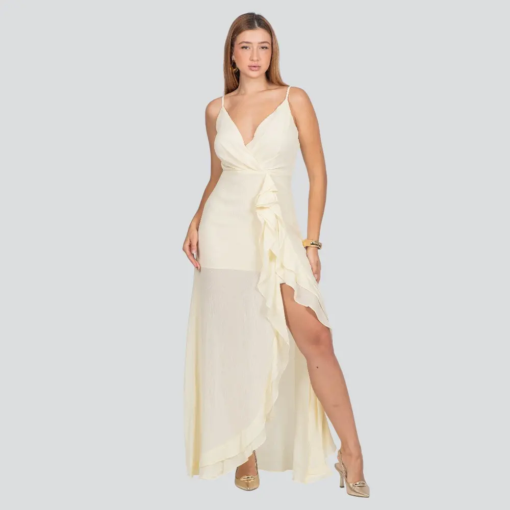 Vestido Feminino Midi Alça Fina com Babado .JK1623