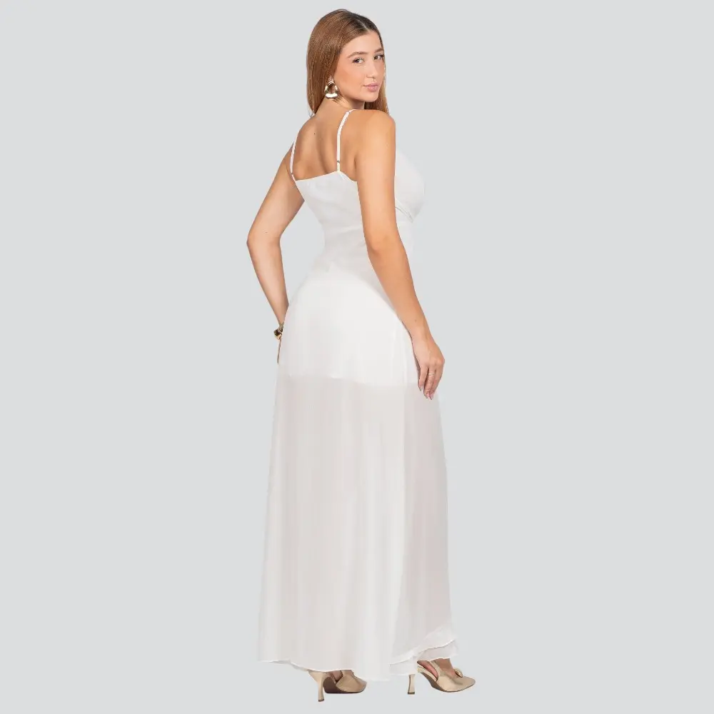 Vestido Feminino Midi Alça Fina com Babado .JK1623