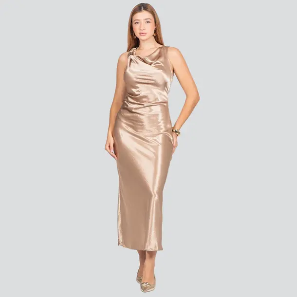 Vestido Feminino Alça Média Midi Acetinado .JK1728