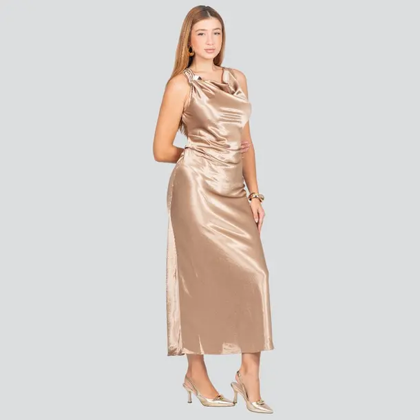 Vestido Feminino Alça Média Midi Acetinado .JK1728