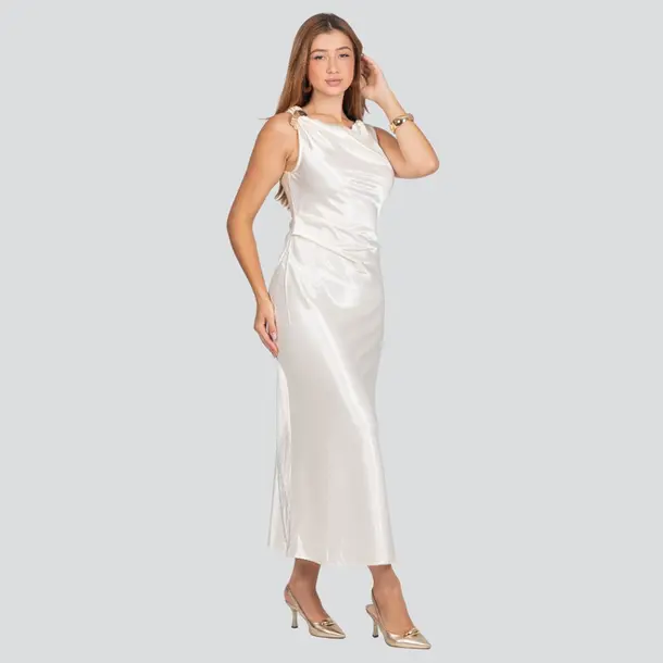 Vestido Feminino Alça Média Midi Acetinado .JK1728 Off