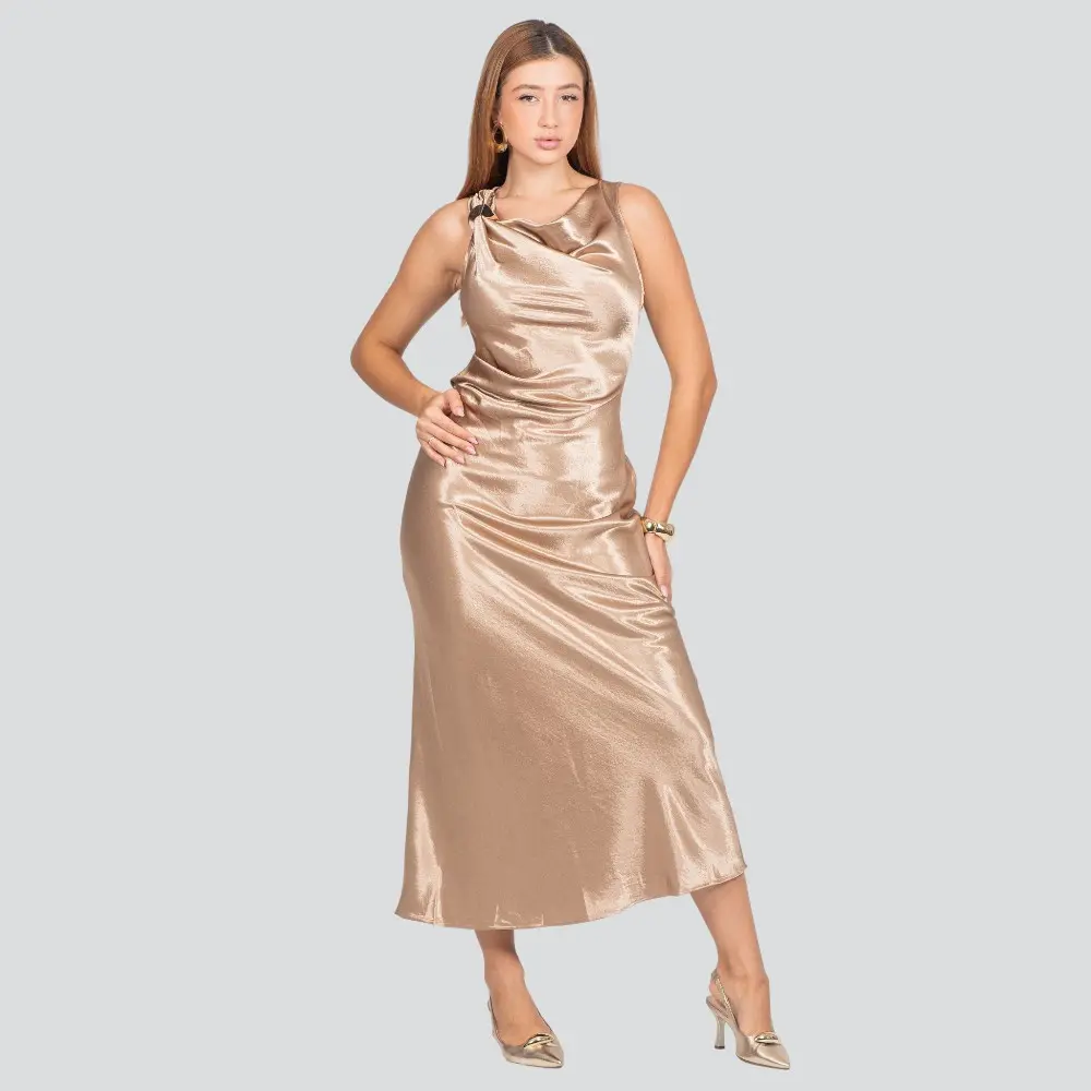 Vestido Feminino Alça Média Midi Acetinado .JK1728