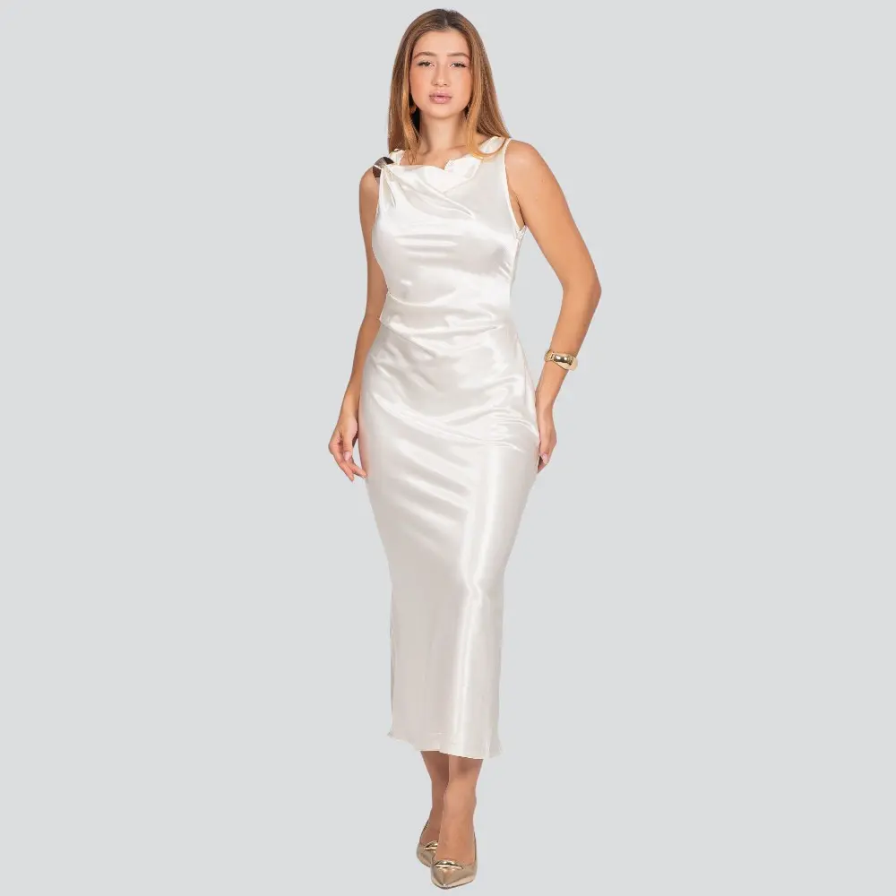 Vestido Feminino Alça Média Midi Acetinado .JK1728