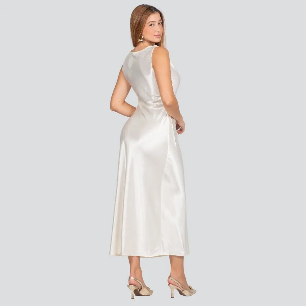 Vestido Feminino Alça Média Midi Acetinado .JK1728