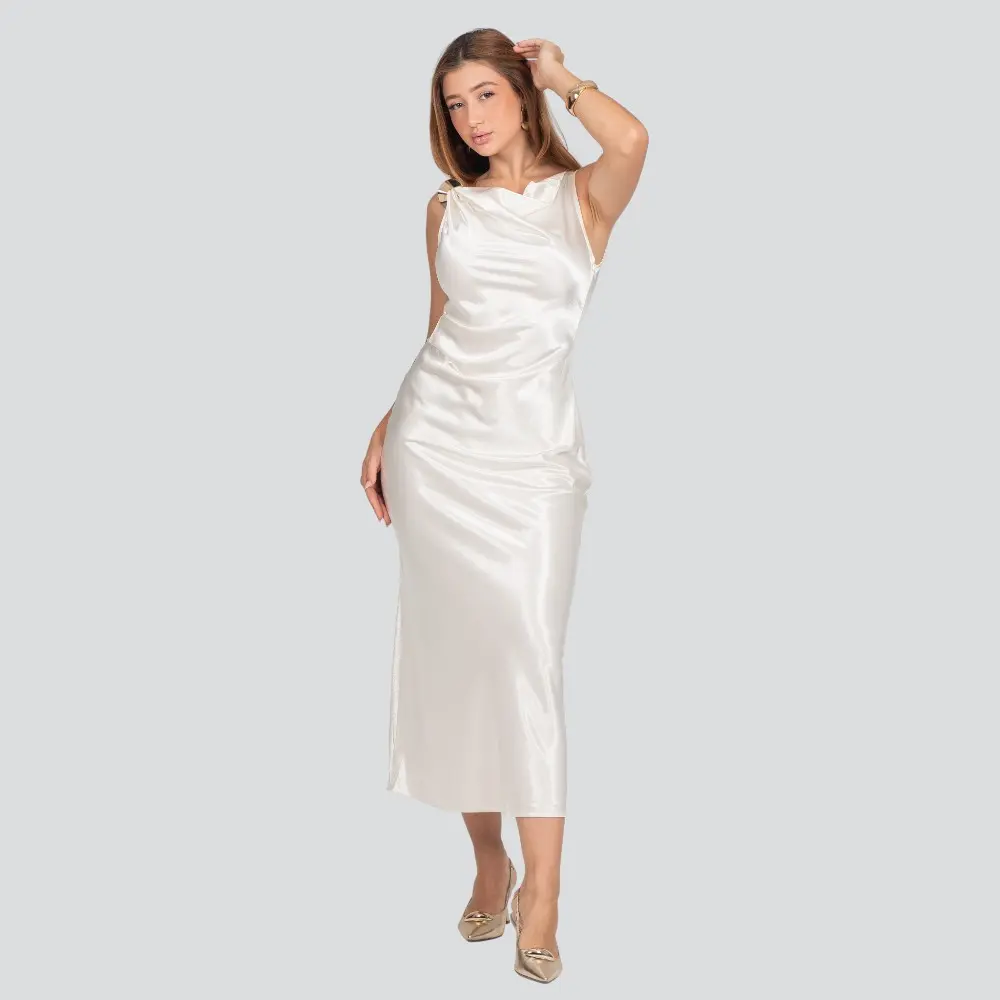 Vestido Feminino Alça Média Midi Acetinado .JK1728
