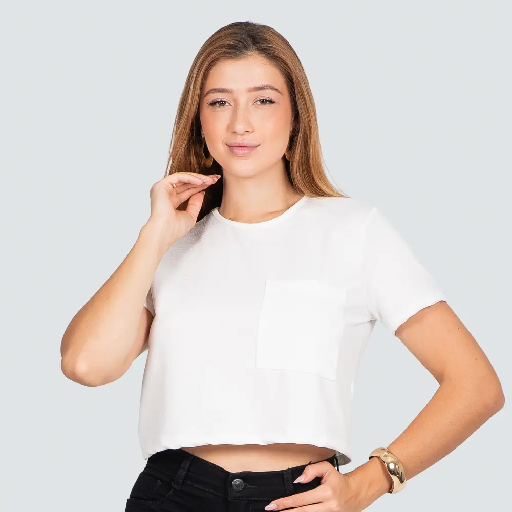Cropped Feminino Manga Curta Com Bolso .1100517