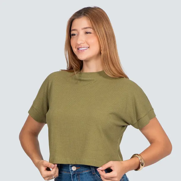 Blusa Feminina Manga Curta Waffle Ampla .8100