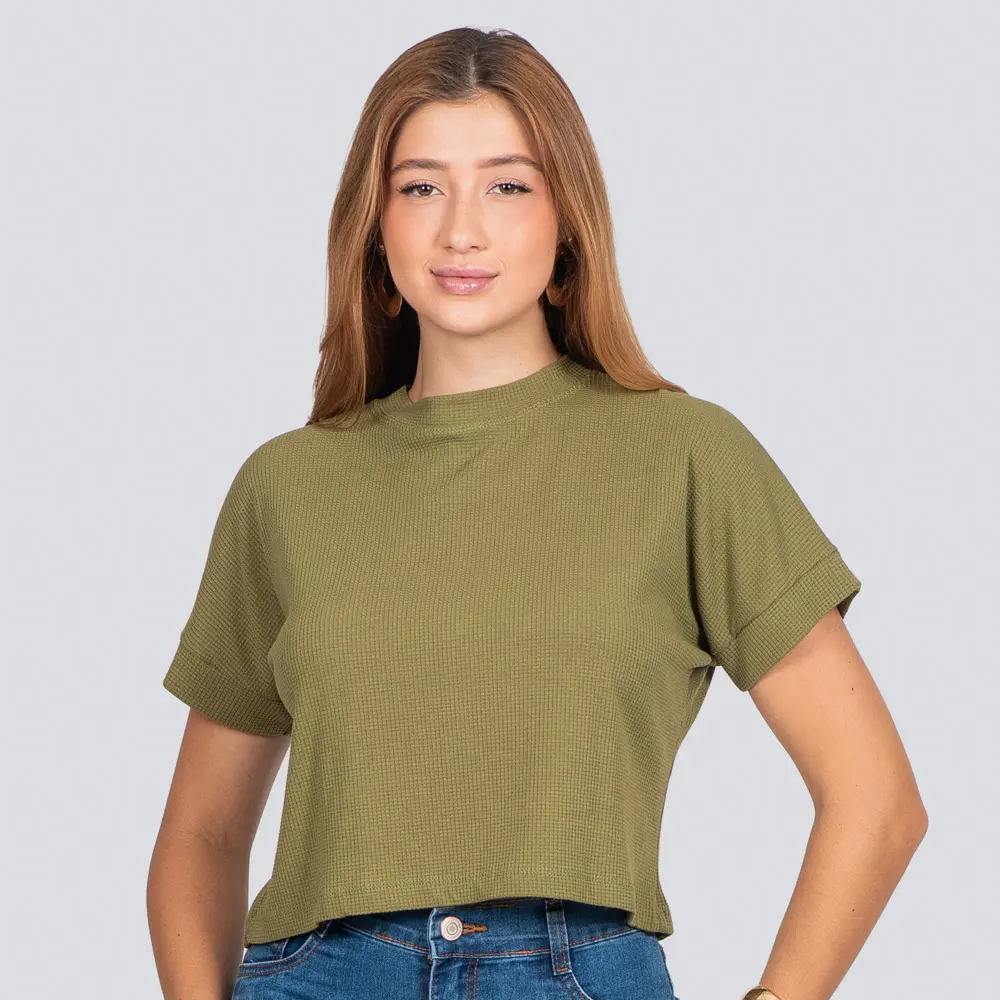 Blusa Feminina Manga Curta Waffle Ampla .8100
