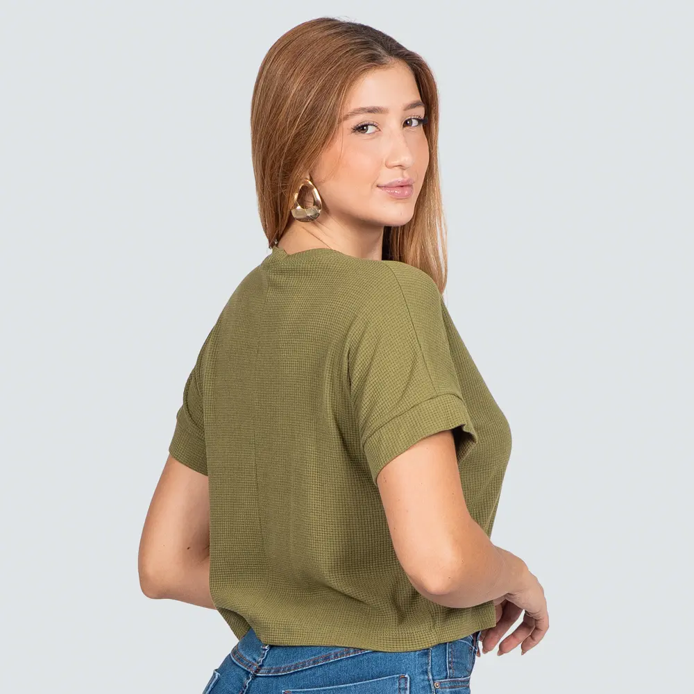 Blusa Feminina Manga Curta Waffle Ampla .8100