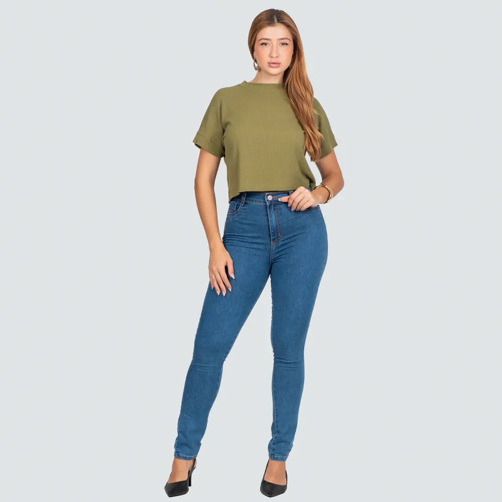 Blusa Feminina Manga Curta Waffle Ampla .8100