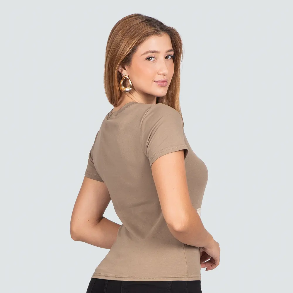 Blusa Feminina Manga Curta Bordado Flor .PF310-24