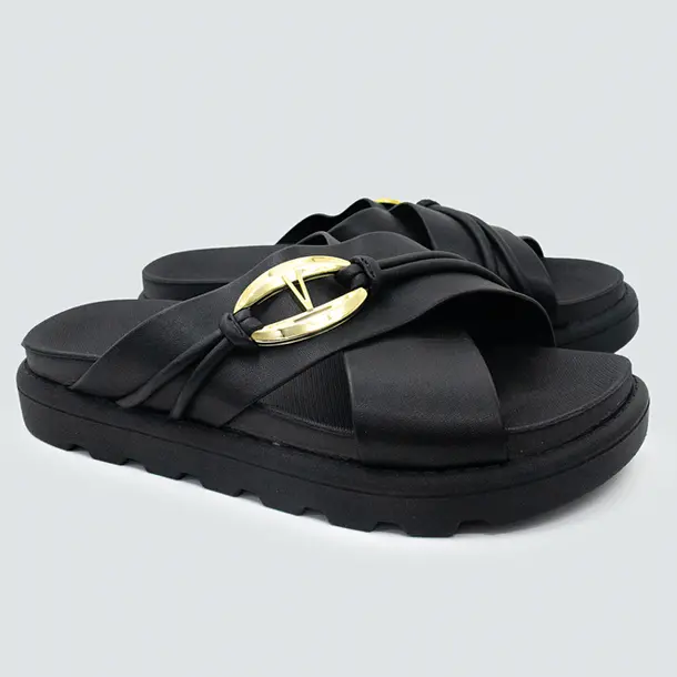 Tamanco Flat Feminino Tira Cruzada Fivela .6510111