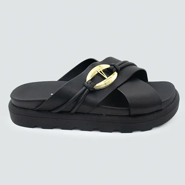 Tamanco Flat Feminino Tira Cruzada Fivela .6510111