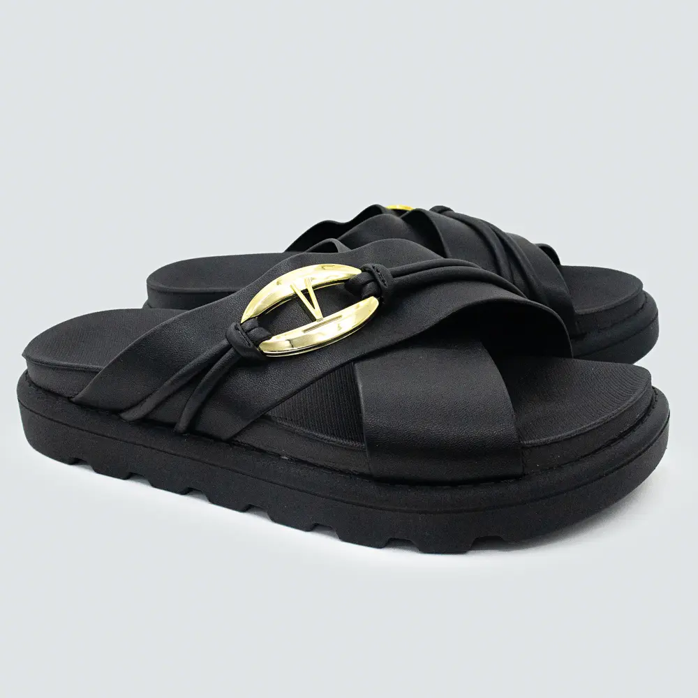 Tamanco Flat Feminino Tira Cruzada Fivela .6510111