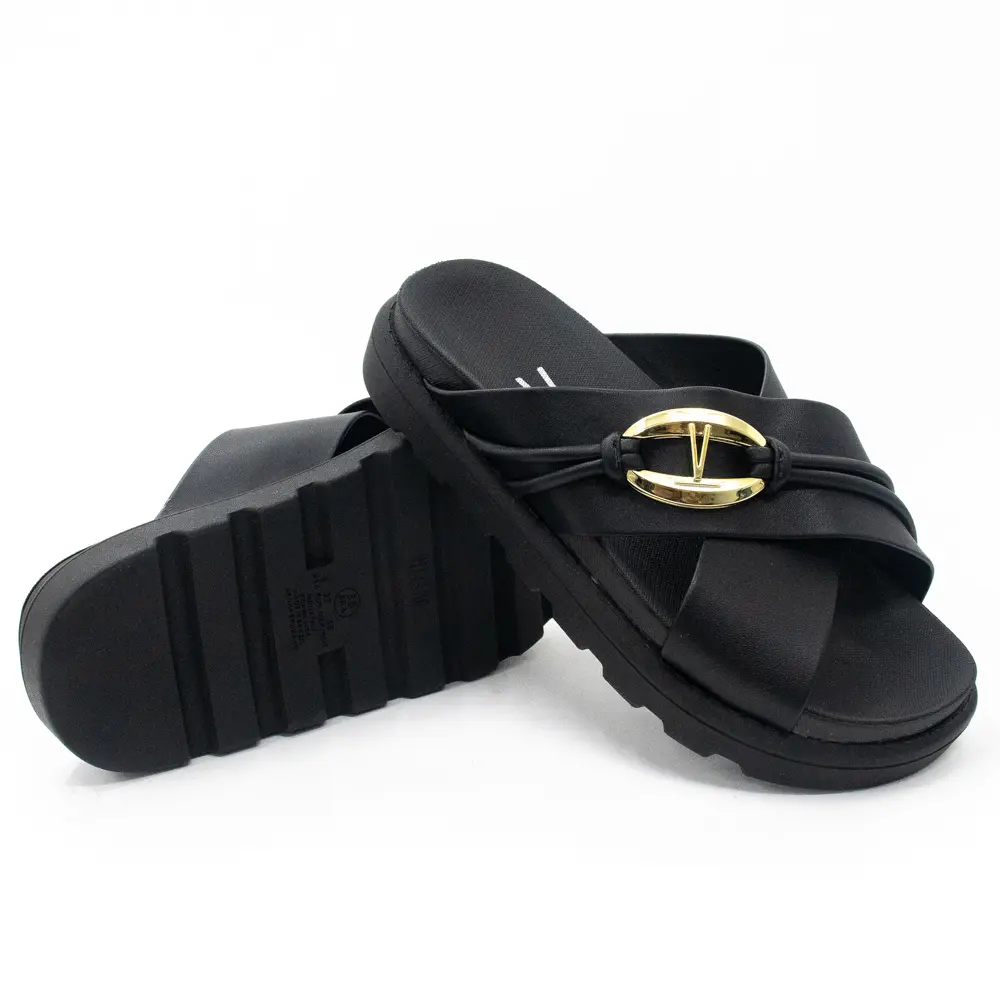 Tamanco Flat Feminino Tira Cruzada Fivela .6510111