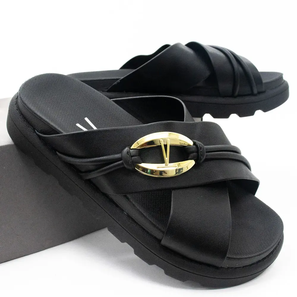 Tamanco Flat Feminino Tira Cruzada Fivela .6510111