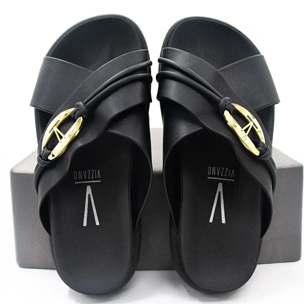 Tamanco Flat Feminino Tira Cruzada Fivela .6510111