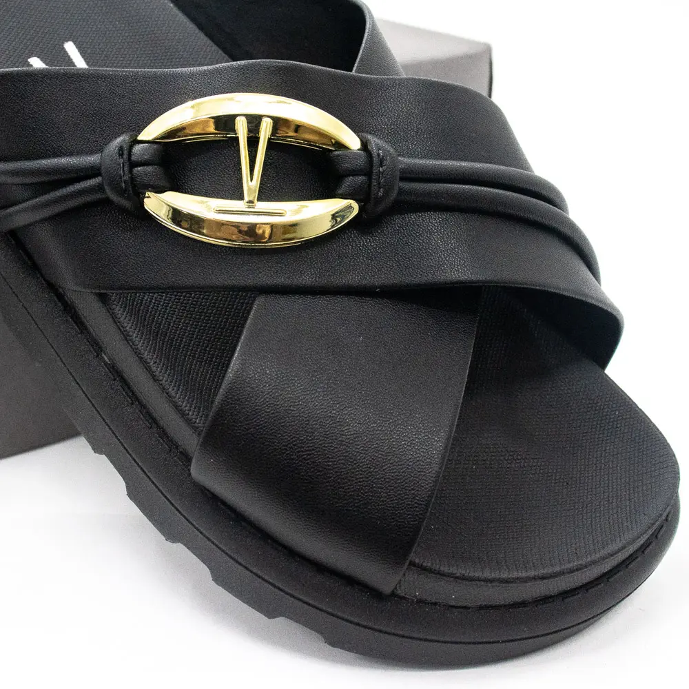 Tamanco Flat Feminino Tira Cruzada Fivela .6510111