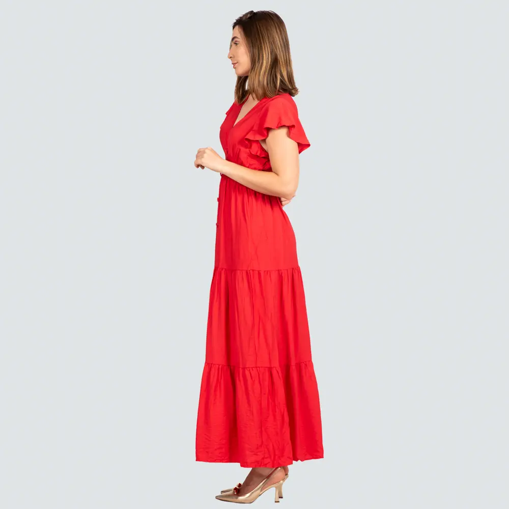 Vestido Feminino Longo Manga Curta com Marias .FY19