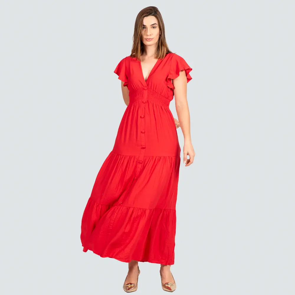 Vestido Feminino Longo Manga Curta com Marias .FY19