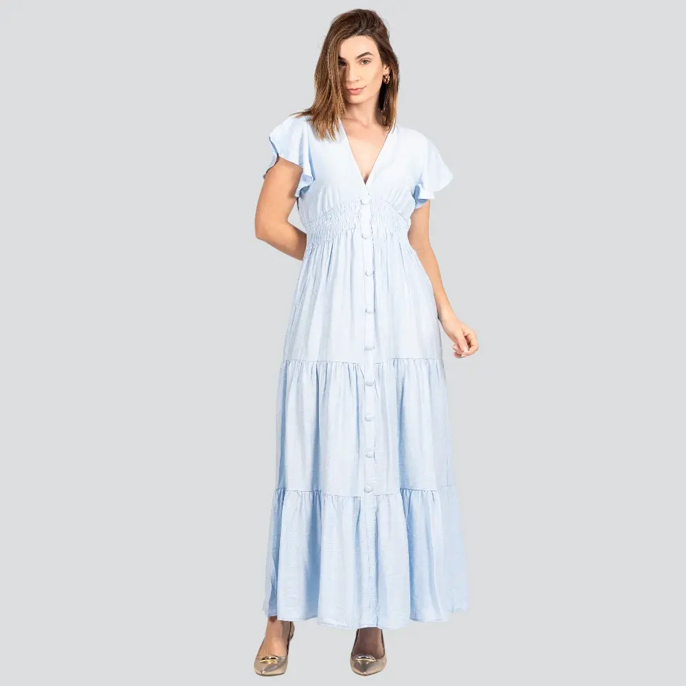 Vestido Feminino Longo Manga Curta com Marias .FY19