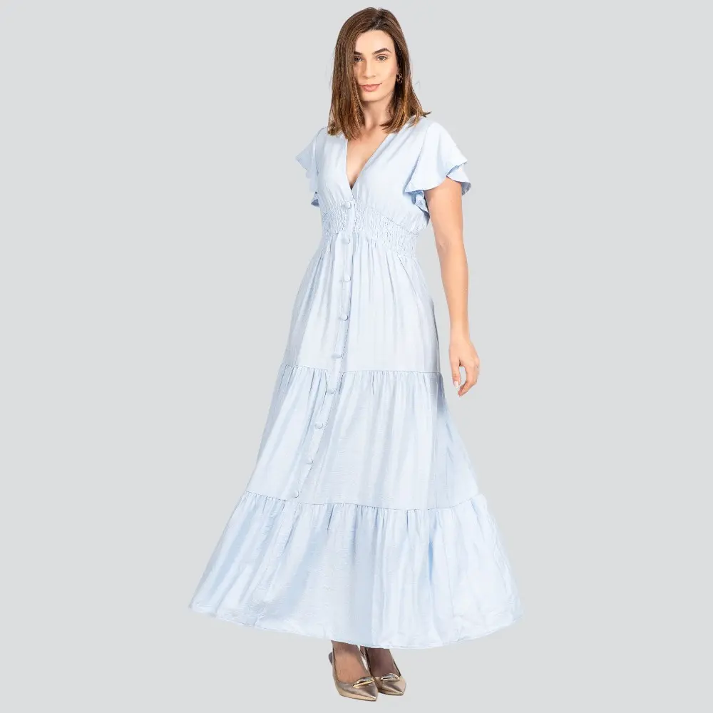 Vestido Feminino Longo Manga Curta com Marias .FY19