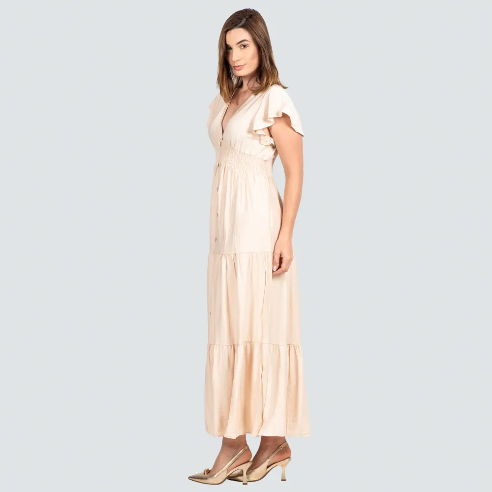 Vestido Feminino Longo Manga Curta com Marias .FY19