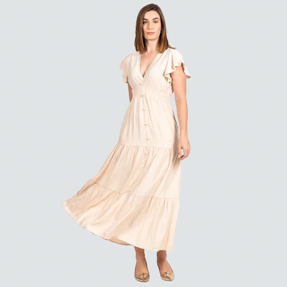 Vestido Feminino Longo Manga Curta com Marias .FY19