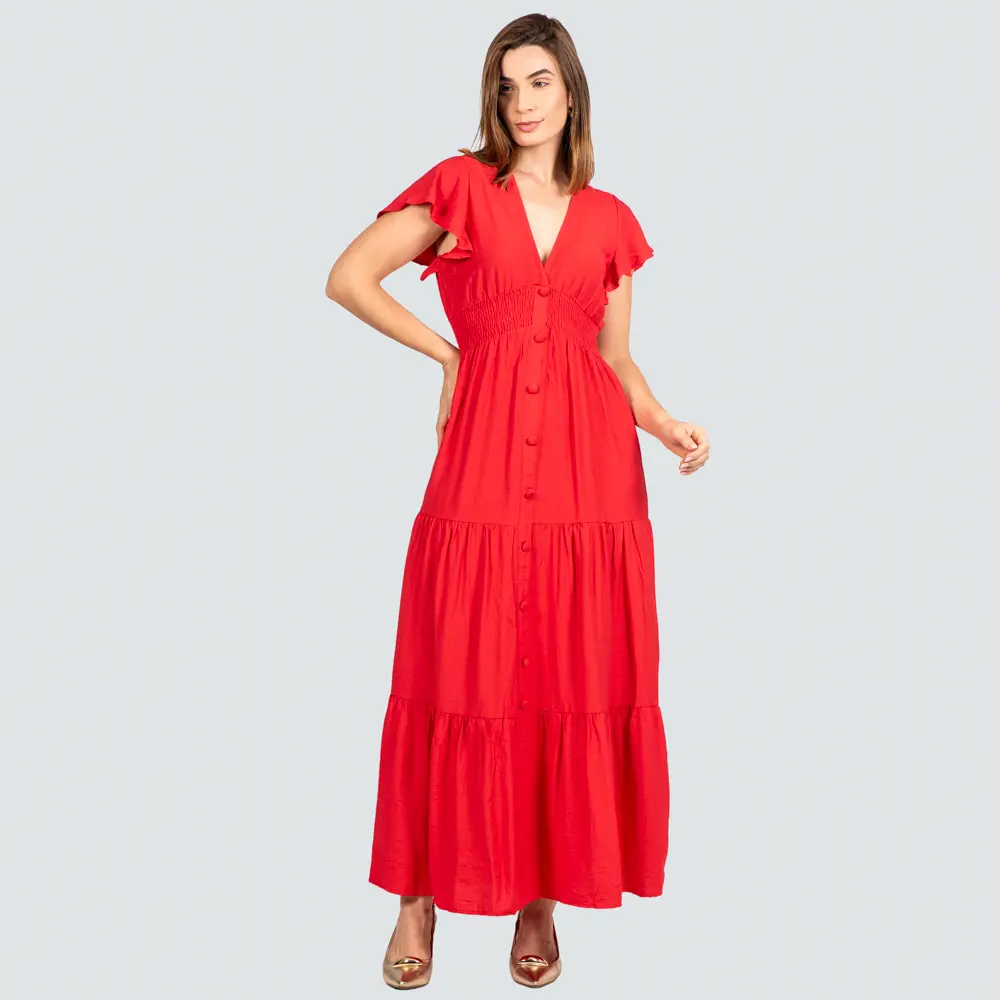 Vestido Feminino Longo Manga Curta com Marias .FY19