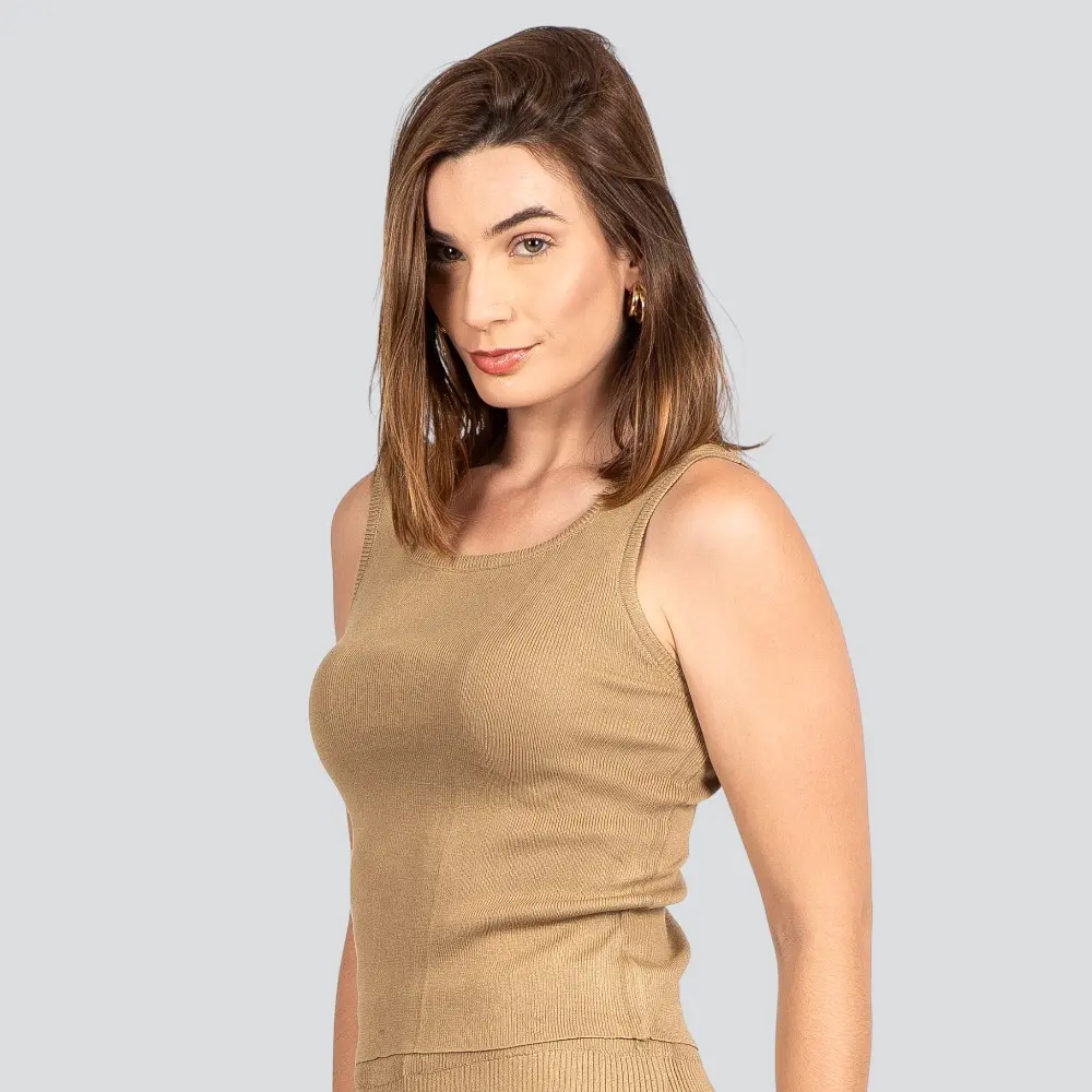 Regata Feminina Tricô Modal Listrada .LW4652B