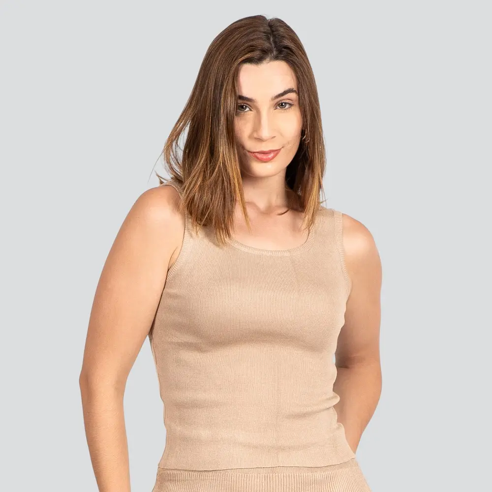 Regata Feminina Tricô Modal Listrada .LW4652B