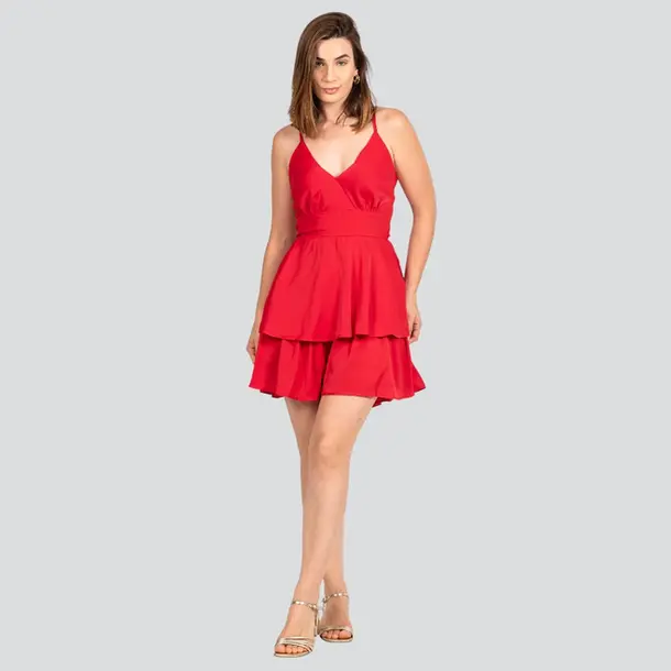 Vestido Feminino Curto com Marias e Shorts .JY5063 Vermelho