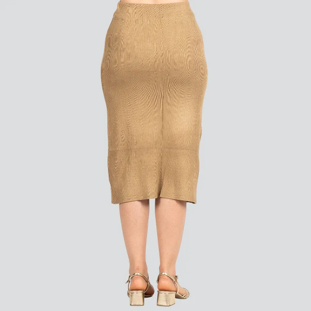 Saia Feminina Midi Tricô Modal Listrada .LW4652S