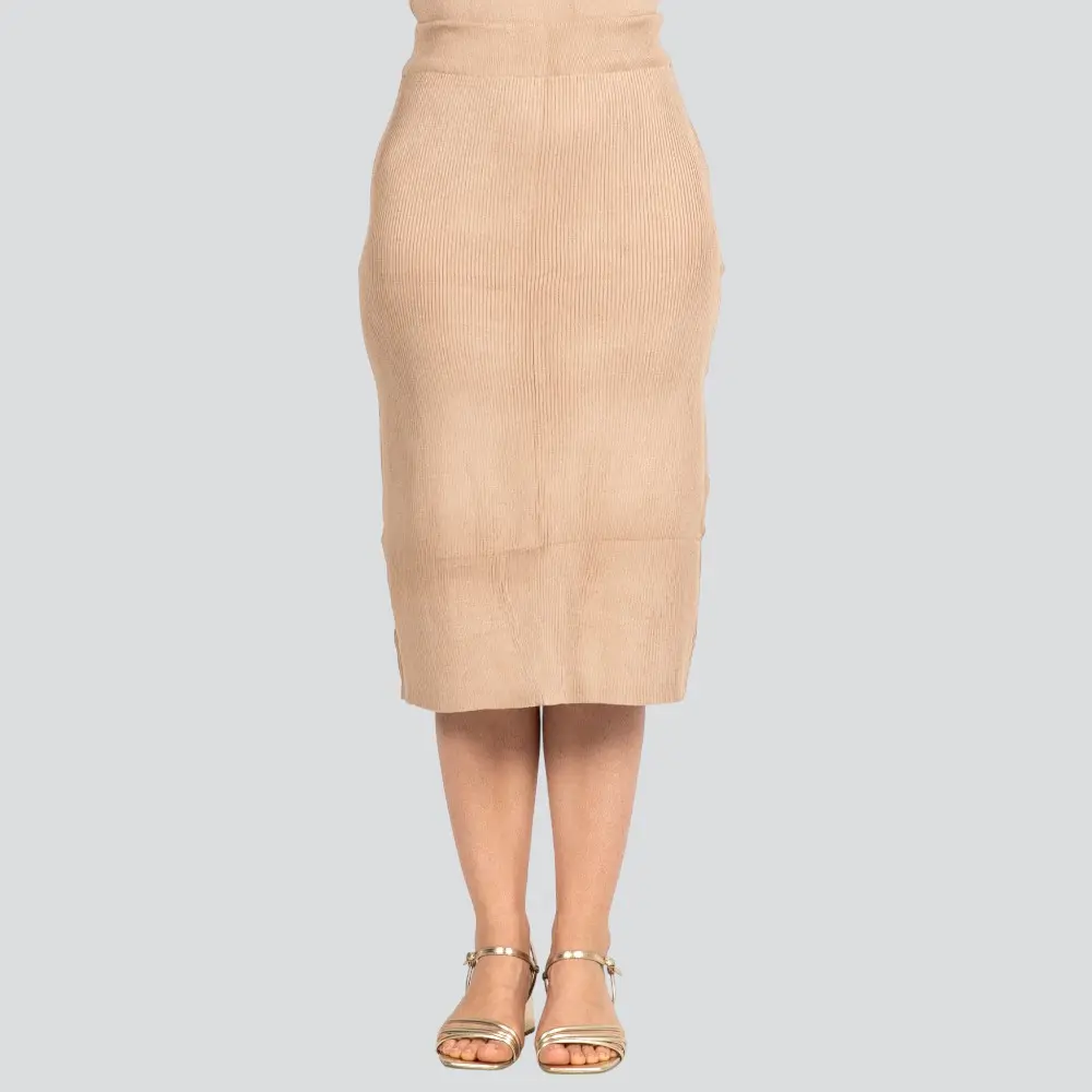 Saia Feminina Midi Tricô Modal Listrada .LW4652S
