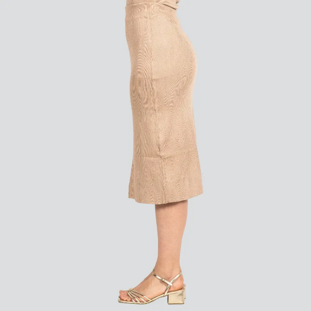 Saia Feminina Midi Tricô Modal Listrada .LW4652S