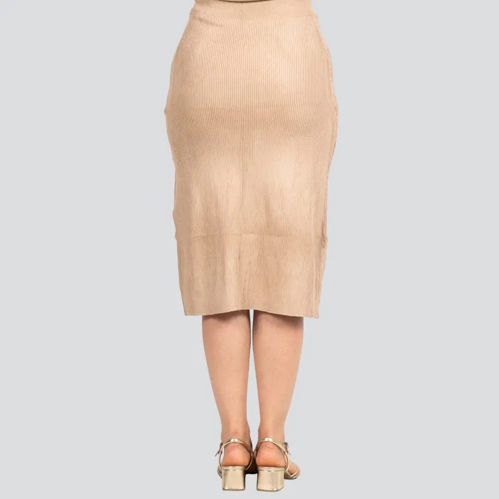 Saia Feminina Midi Tricô Modal Listrada .LW4652S