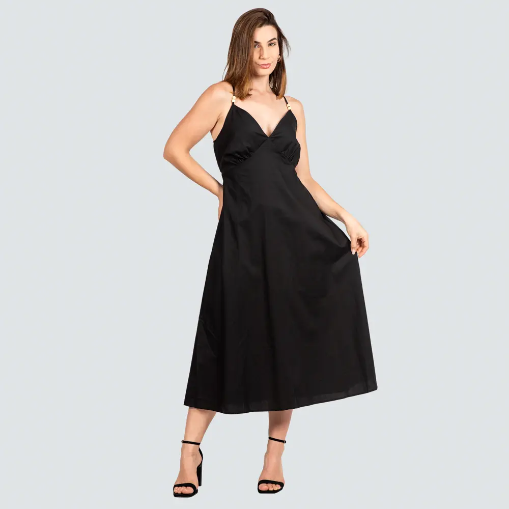 Vestido Feminino Tricoline Alça Fina Midi .VE028