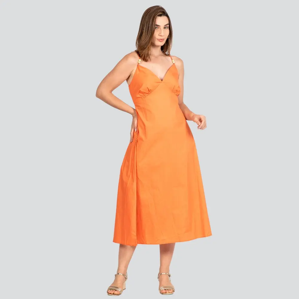 Vestido Feminino Tricoline Alça Fina Midi .VE028