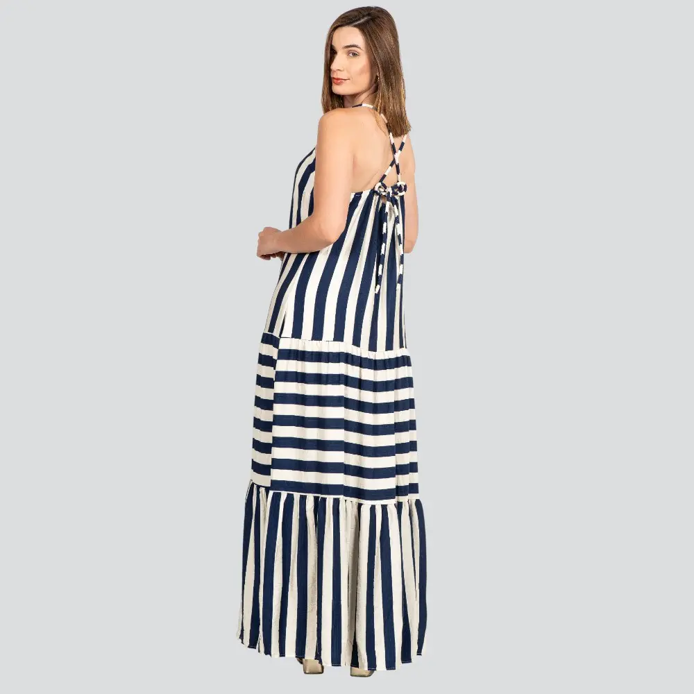Vestido Longo Feminino Alça Amarração Listrado .VE009