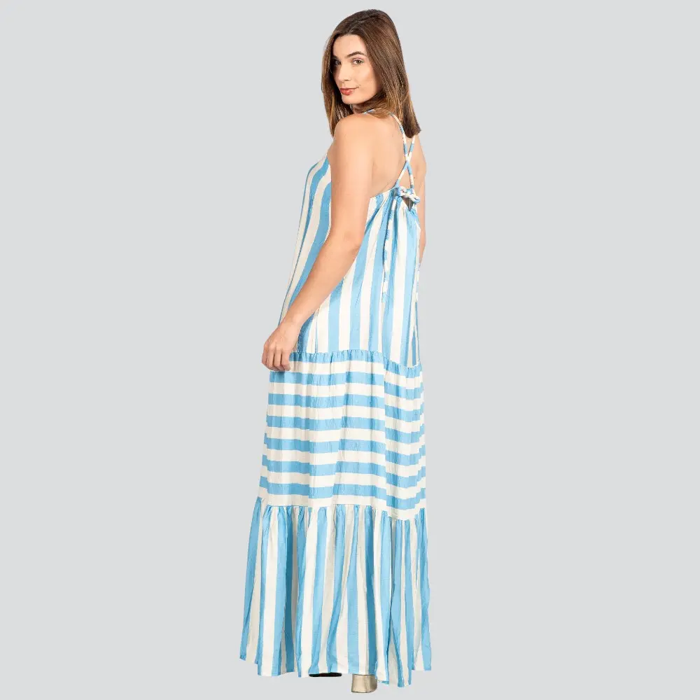 Vestido Longo Feminino Alça Amarração Listrado .VE009