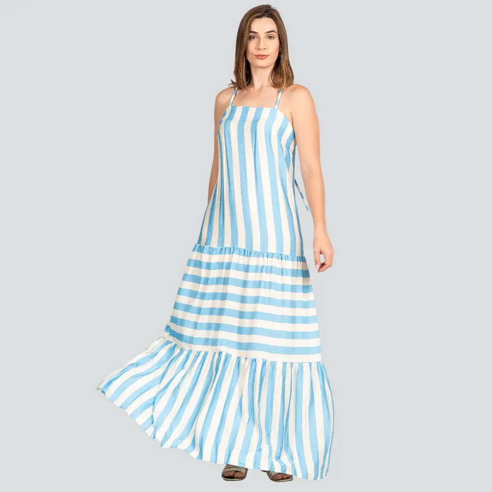 Vestido Longo Feminino Alça Amarração Listrado .VE009