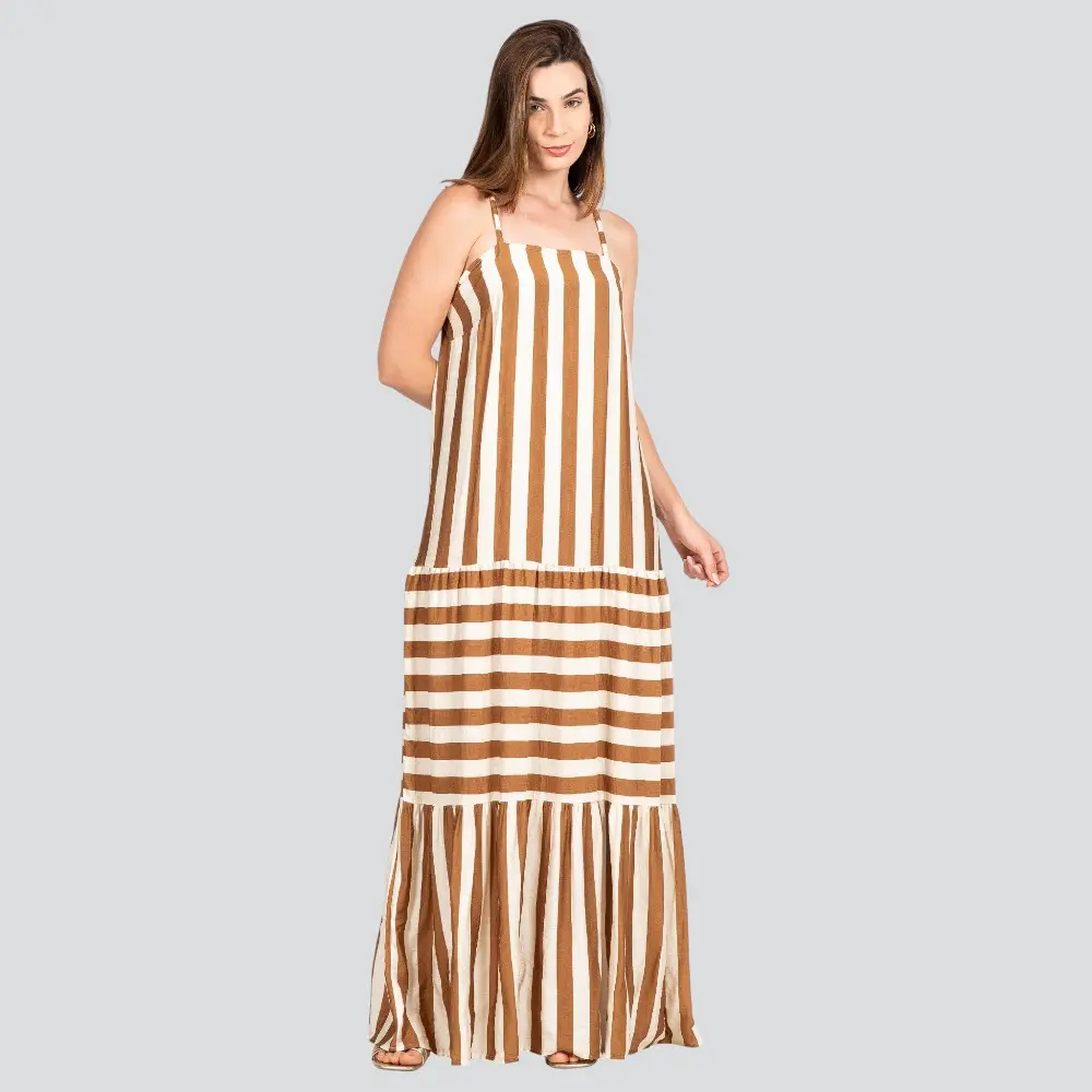 Vestido Longo Feminino Alça Amarração Listrado .VE009
