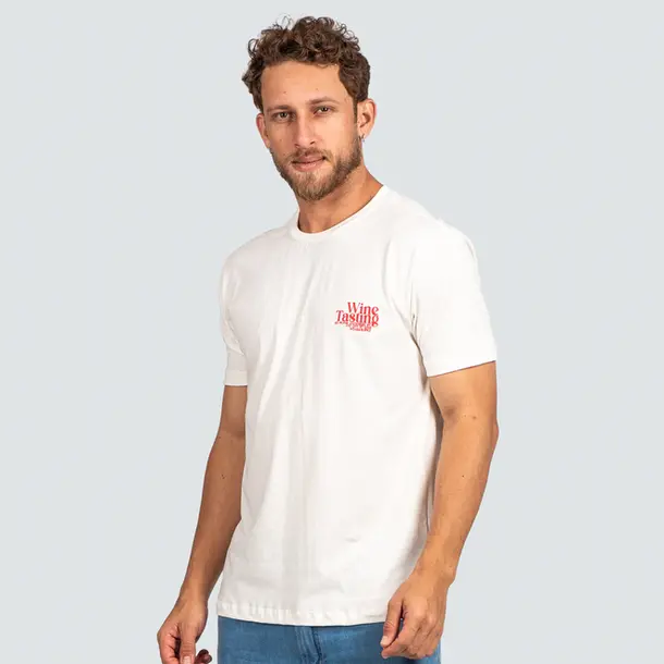 Camiseta Masculina Manga Curta Estampa Tema Bebidas .P1714 Creme